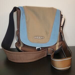Keen Canvas Shoulder Side Bag Messenger Rubber Bottom Brown Blue Tan Pre-owned
